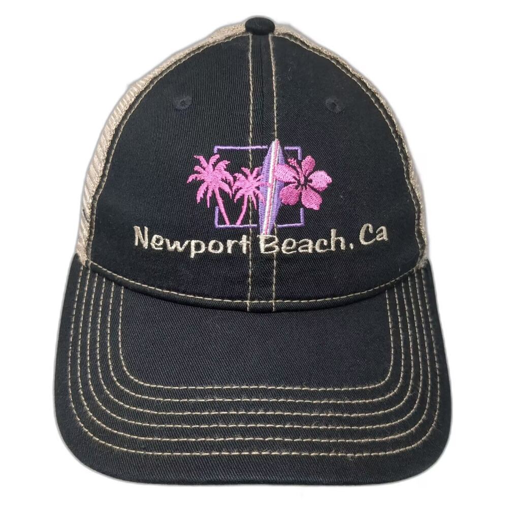 DPC Baseball Cap Hat Black Beige One Size Newport Beach Ca Mesh Back Strapback